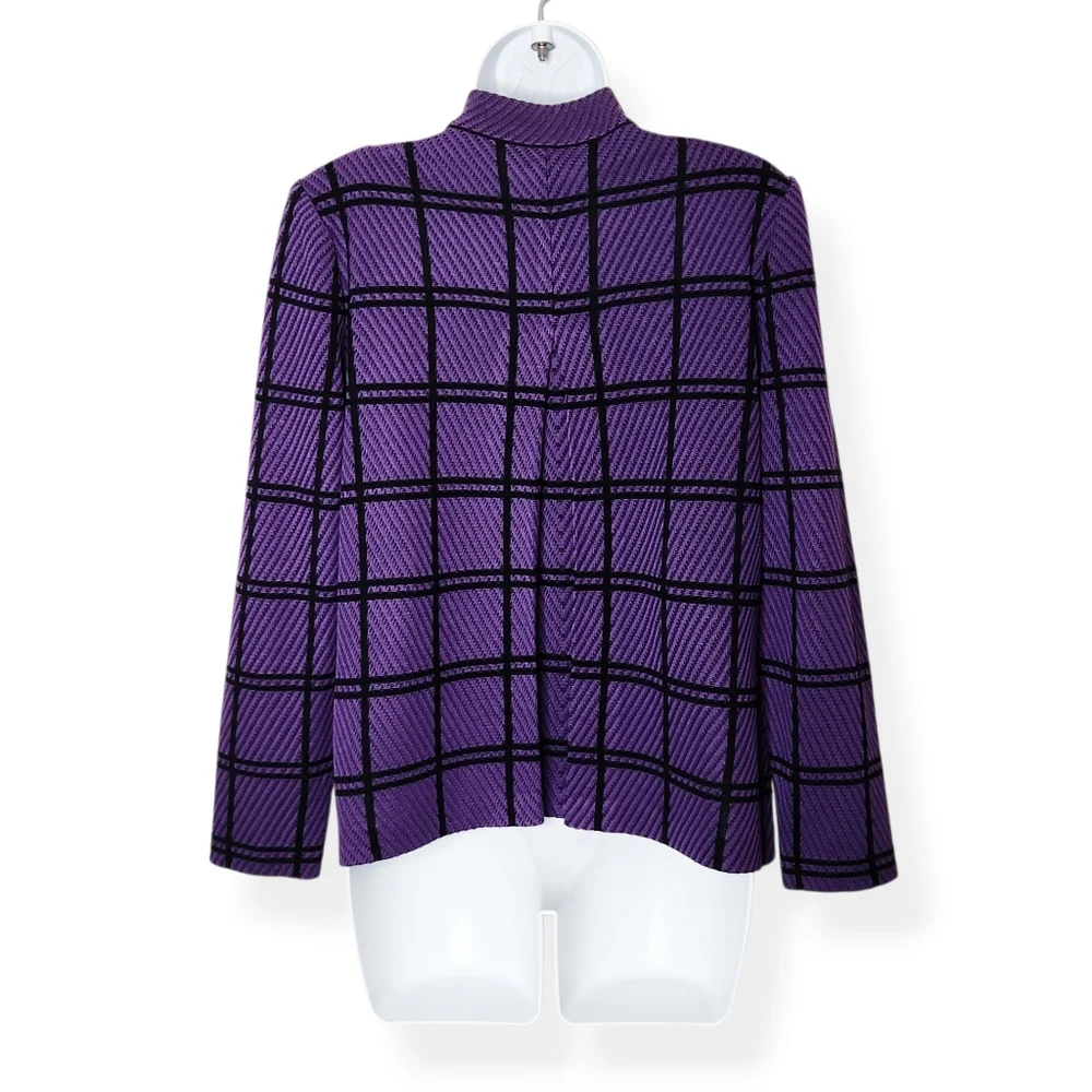 Ming Wang Women's Purple Black Plaid Open Front Cardigan Sweater Size Small - Picture 3 of 8